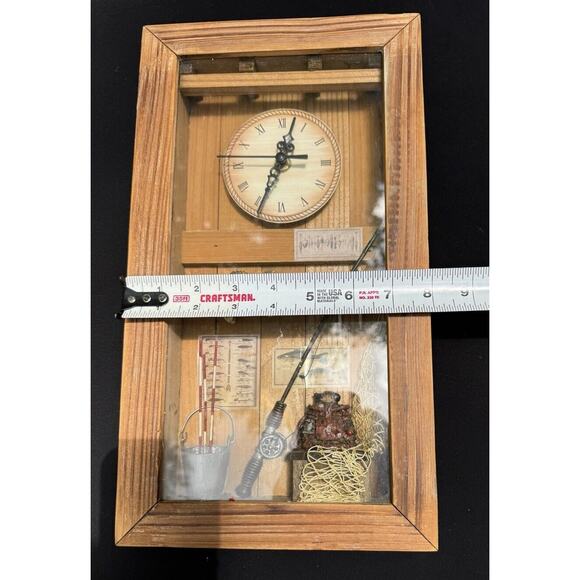 Vintage Fishing Shadowbox and Wall Clock Man Cave Decor Log Cabin Works - Picture 7 of 7